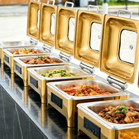 Chauffe-Plats Commercial Doré 6L avec Thermostat, Plat de Présentation Carré en Acier Inoxydable, Chauffe-Plats Électrique pour Buffet, Équipement Hôtelier