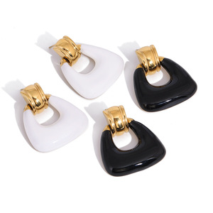 Boucles d'oreilles pendantes géométriques en forme de U en acier inoxydable, combinaison noir et blanc, bijoux tendance - Product Image 5
