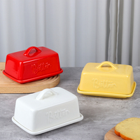 Beurrier en céramique multicolore avec couvercle, 6,9 pouces, couleurs assorties, porte-beurre en porcelaine, décoration de comptoir de cuisine style ferme