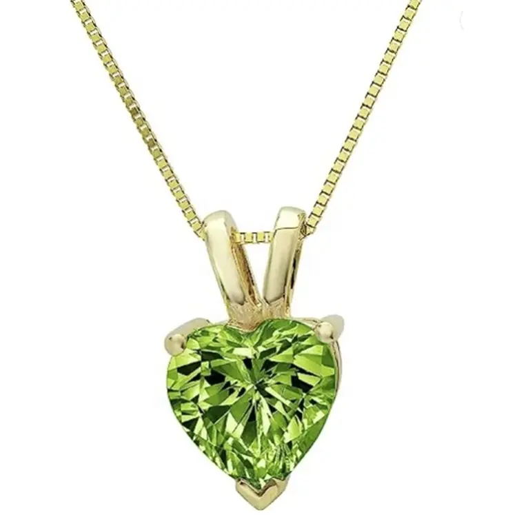 2.0 Ct Brilliant Heart Cut 1.50 Grams Green Peridot Gemstone Solitaire 14k Gold Pendant Necklace