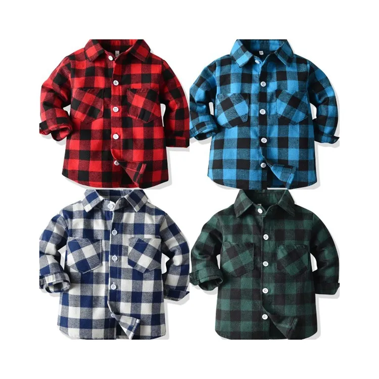 Kids casual check shirt plaid baby toddler boy long sleeve shirts with pocket