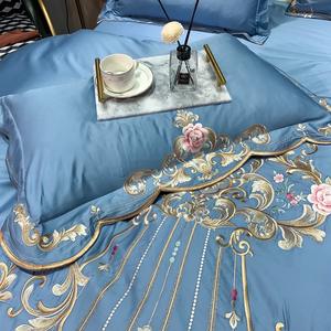 Parure de lit brodée de luxe, ensemble de literie en <span class=keywords><strong>Satin</strong></span> 100% coton 60s 300tc, avec housse de couette et taies d'oreillers, pour mariage, 4 pièces - Product Image 4