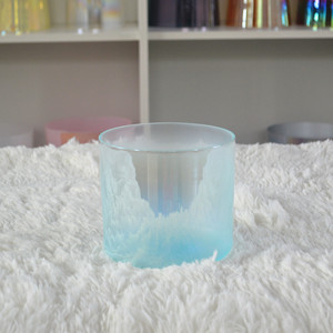 Cuenco para cantar de cristal curativo con sonido HF Aqua Ombre, luz cósmica, cuenco de sonido de cristal transparente alquímico, cuenco para cantar de cuarzo para meditación - Product Image 1