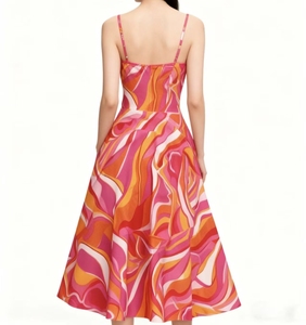 เดรสผ้าทอทรงมิดิแบบไร้สายสำหรับผู้หญิง รุ่น ALBBIA001 ทรงเข้ารูป (เอวธรรมชาติ) กระโปรงบานเต็มตัว (ยาวระดับเข่า) สไตล์วินเทจ - Product Image 2