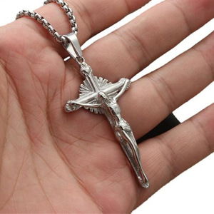 yunnique Men's Stainless Steel <b>Cross</b> Pendant Necklace With <b>Chain</b> For Gift - Product Image 4