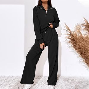 Conjunto de Sudadera y Pantalones de Chándal de 2 Piezas para Mujer, Sudadera Oversize con Media Cremallera, Pantalones Anchos, Chándal Informal Transpirable de Diseño Sencillo - Product Image 2