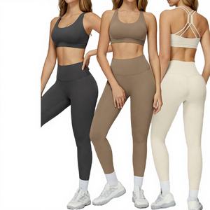 Conjunto Deportivo de 2 Piezas para Mujer, Cintura Alta, Elástico, Secado Rápido, Espalda Cruzada, Ligero, para Yoga, Pilates y Gimnasio - Product Image 3