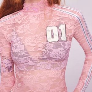 2024 New Spring Lace Crop <strong>Top</strong> Letter T Shirt Women's Clothing Sexy <strong>Patchwork</strong> Women <strong>Tops</strong> Ladies <strong>Tops</strong> for Women - Product Image 6