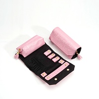 Organisateur de bijoux de voyage, étui en cuir, sac à roulettes, sac à bijoux pliable et portable pour boucles d'oreilles, clous, bagues, colliers