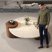 Table basse ronde en travertin naturel de luxe Wabi Sabi, table d'appoint moderne en bois pour salon
