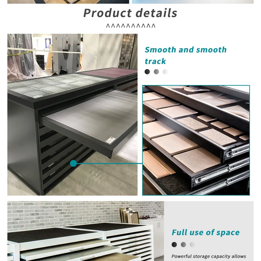 High Quality Showcase Factory Metal Floor Mdf Granite And Marble Sample Drawer Display Tile Cabinet Stand Stone Display Rack