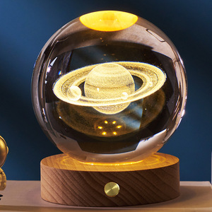 Bola de cristal tallada <span class=keywords><strong>3D</strong></span>, luz nocturna, lámpara de noche de sistema Solar pequeño con Base de madera luminosa, decoración de luz nocturna alimentada por CA - Product Image 2