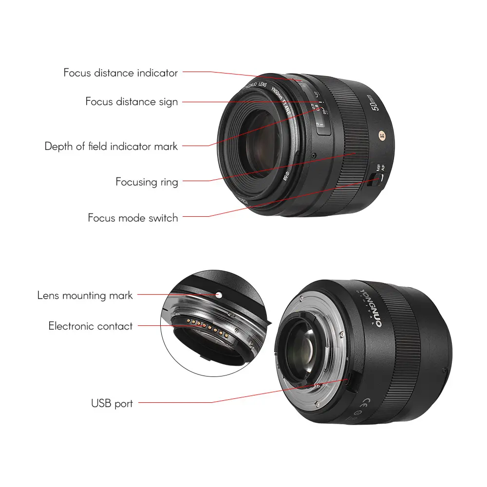 Yeni YONGNUO YN50MM F1.4N F1.4 E standart PrimeAuto Lens AF/MF Nikon D7500 D7200 D7100 D7000 D5600 D5500 d5300 D5200 D5100