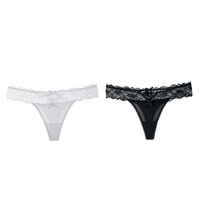 Celana Dalam Wanita Model Thong Rendah Anti-Bakteri Bordir Sutra Es Eropa Amerika 1887T, Bahan Nilon Katun Satin Berongga Silang Seksi
