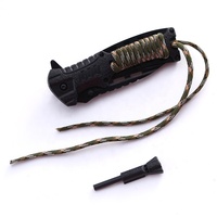 Couteau de poche pliable de survie en acier inoxydable noir avec sifflet et allume-feu pour le camping