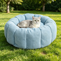 Coussin orthopédique pour chien Yang Yang, en tissu Minky à pois, bleu clair, forme de fleur ronde, GRS personnalisé