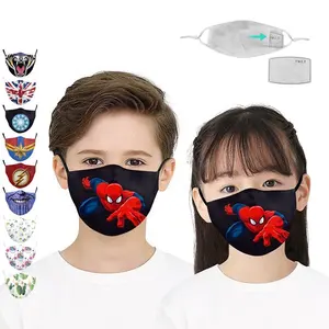 卸売再利用可能なコットンヒーロー漫画3Dマスク子供デジタル印刷調節可能な耳ロープ子供顔マスク