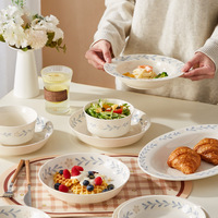 Service de vaisselle en céramique de haute qualité, couleur sous-glaçure, motif mignon, compatible micro-ondes, pour la maison, comprenant des bols, assiettes et bols à soupe