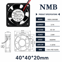 Kipas Aksial Bantalan Bola Ganda DC 12V NMB Asli Kecepatan Tinggi 40X40X20Mm 40Mm Kipas Pendingin 2 Kawat 1608VL-04W-B60 Printer 3D Mini PC
