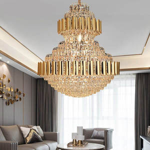 Lustre moderne en cristal doré LED, style pagode, luminaire suspendu de luxe pour villa, salon, plafond haut - Product Image 2