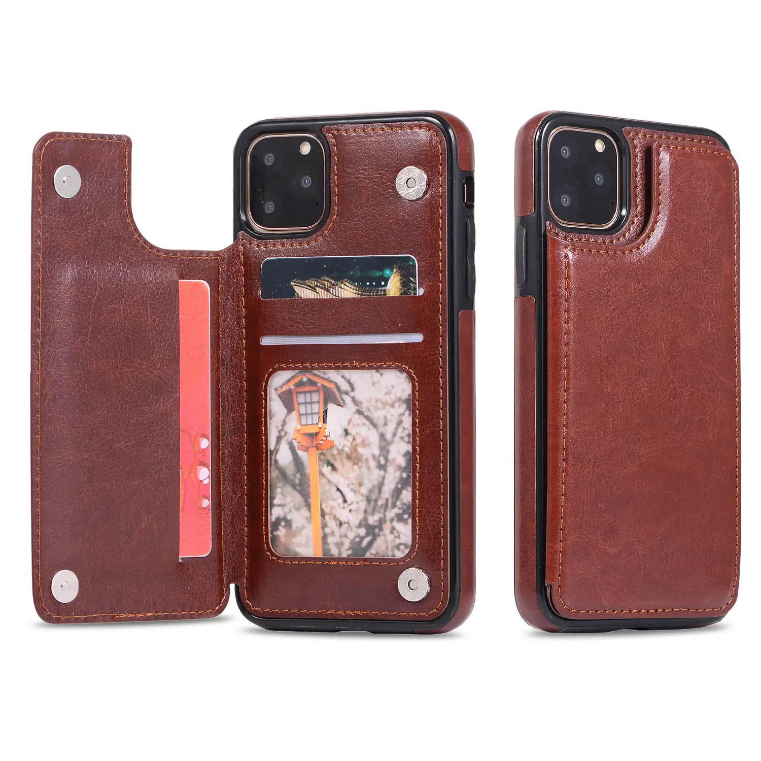 Crazy Horse Pattern Card Slot Stand Flip Case Contain Magnetics Buckle PU Leather Wallet Phone Case for iPhone 14 for Samsung