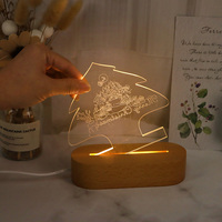 Lampe de nuit LED en acrylique en forme de sapin de Noël avec base en bois, lampe de table, lampe de décoration de bureau, cadeau de Noël pour enfants