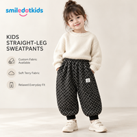 Smiledotkids Pantalons de survêtement personnalisés pour enfants, noirs, en tricot chevron, doux et chauds, OEM ODM, faible MOQ, marque privée, pour tout-petits garçons et filles, vente en gros, nouveauté