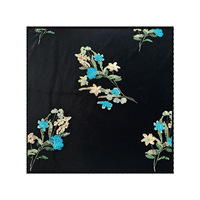 Tissu brodé de fleurs à sequins bleus étincelants, dentelle noire de luxe en maille pour robe de soirée, tenue de scène