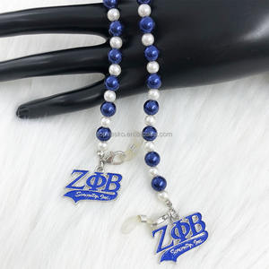 Fait à la main sororité grecque Zeta Phi Beta blanc bleu perle lettre breloques <span class=keywords><strong>lunettes</strong></span> <span class=keywords><strong>de</strong></span> soleil <span class=keywords><strong>lunettes</strong></span> <span class=keywords><strong>de</strong></span> lecture chaîne porte-<span class=keywords><strong>cordon</strong></span> - Product Image 3