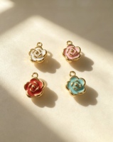 Pendentif mini rose coloré en émail plaqué or 18 carats YWXS, motif camélia, pour la création de bijoux DIY