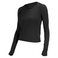 Ensemble 2 pièces de yoga et fitness Ll20 pour femmes adultes, rayé, à manches longues, sans couture, en Spandex/Nylon, ajusté, séchage rapide, col rond