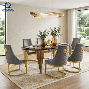 Ensemble <span class=keywords><strong>de</strong></span> Salle à Manger 8 Places Métal et Pierre, Tables <span class=keywords><strong>de</strong></span> Salle à Manger Modernes Italiennes <span class=keywords><strong>de</strong></span> Luxe en Marbre - Product Image 4