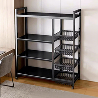 Étagère de rangement de cuisine à 4 niveaux réglable en hauteur avec roulettes pour micro-ondes et fruits
