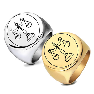 Bague Balance 22MM en Acier Inoxydable Poli, Bijou Homme, Cadeau, Couleur Or Argent, Design Géométrique, Style Rétro - Product Image 1