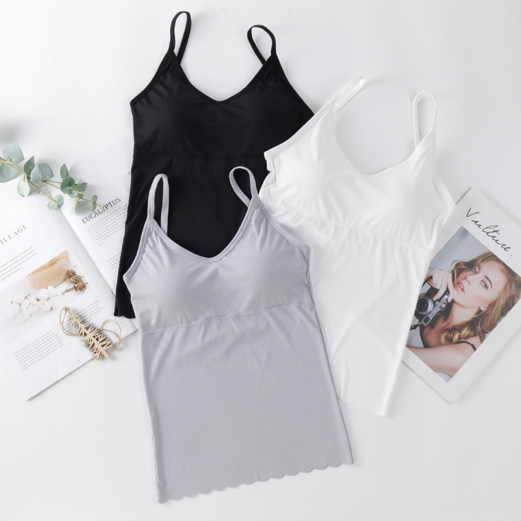 Женский жилет с U-образной спинкой, шелковая накидка на грудь, дышащий бесшовный удобный однотонный топ из ледяного шелка, на лето