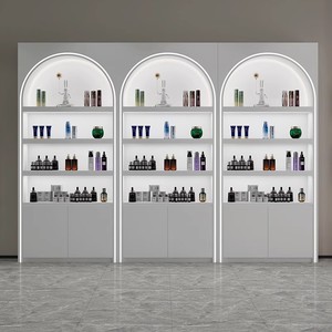 Vitrine moderne en bois pour cosmétiques, étagères de présentation, rangement de maquillage, salon de beauté, présentoir rose pour vernis à ongles - Product Image 2