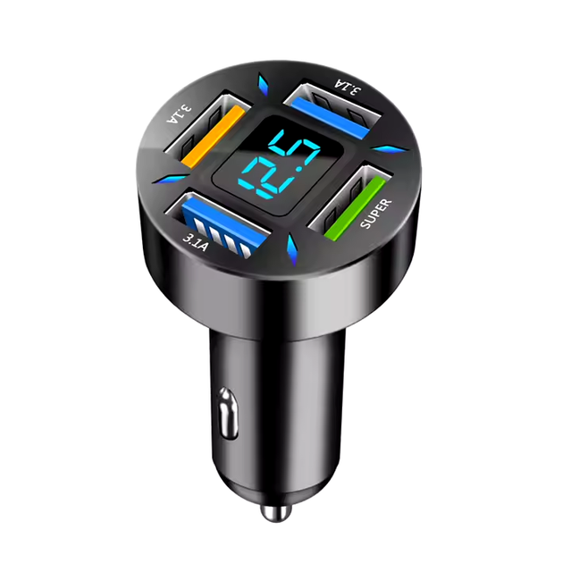 Justlink 66W 4 Ports USB PD Quick Car Charger QC 3.0 Fast Charging with Voltage Display for Phone Tablet Bulk Custom OEM