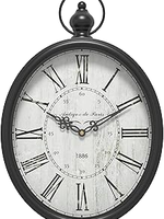 Jam Dinding Analog Kuarsa Oval Besar Menterry Gaya Retro Rustic Vintage Antik Hitam