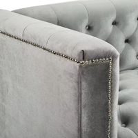 Canapé d'angle moderne trois places en velours gris, style scandinave, capitonné, avec accoudoirs carrés, luxe rétro américain pour villa