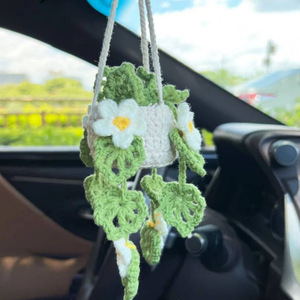 กระจกมองหลังรถแบบแขวนถักโครเชต์สวยงามตกแต่งด้วยมือน่ารักอุปกรณ์เสริมสำหรับผู้ที่ชื่นชอบพืชของขวัญ - Product Image 3
