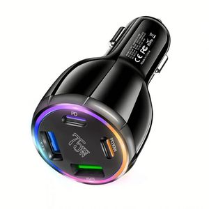 อะแดปเตอร์ชาร์จในรถยนต์ Universal 75W ชาร์จเร็ว ช่องเสียบที่จุดบุหรี่ 4 พอร์ต USB A+USB C ชาร์จเร็วสำหรับสมาร์ทโฟน - Product Image 6