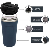 Mug isotherme en acier inoxydable bleu foncé 510 ml avec bouchon rabattable, pour le bureau, la maison, les jus, le lait, le thé, les voyages en extérieur, bouteille sous vide