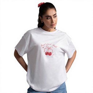 T-shirt en coton ample pour femme, imprimé cerises, col rond, style décontracté printemps-été, Good Luck Babe - Product Image 6
