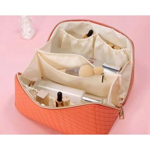 Échantillon gratuit - Sac de maquillage multi-poches grande capacité en polyester tissé PU, style tendance, pour filles - Product Image 4