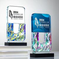 Plaque en Cristal Personnalisée Nouveau Design Rainbow Diamond Crystal Glass Awards Plaque Trophy