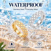 Edelstahl Gold Silberfarben Paarringe Set CZ Gitterdesign Passende Eheringe Versprechen-Schmuck