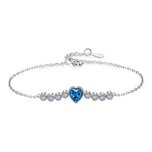 RINNTIN-<span class=keywords><strong>pulsera</strong></span> de eslabones ajustable para mujer, joyería de cristal con corazón azul, Plata de Ley 925 - Product Image 1
