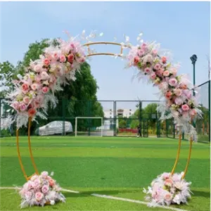 2023 Hot sales beautiful white gold color large outdoor round arch wedding metal steel with floral flowers balloon