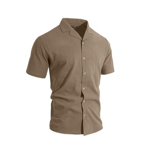 Nuova <span class=keywords><strong>Camicia</strong></span> Estiva da <span class=keywords><strong>Uomo</strong></span> in <span class=keywords><strong>Lino</strong></span> a Maniche Corte con Colletto, Tinta Unita, Traspirante, Ideale per Spiaggia e Attività all'Aperto - Product Image 5