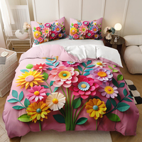 Parure de lit pour jeune fille à motifs floraux et cœurs, couleurs de dessin animé, impression numérique 3D, rose, housse de couette personnalisée
